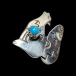 Gilbert Damon Sterling Silver & Turquoise Howling Wolf / Coyote Navajo Brooch