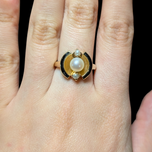 Vintage Art Deco 10K Gold and Pearl Enamelled Ring Size 6