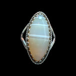 Sterling Silver White Banded Agate Cabochon Ring Size 6 1/2