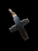 14K Yellow Gold Cross Pendant Matte & Polished Finish - Chunky!