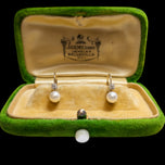 10K Two Tone Pearl & Diamond Chip Hinge Hoop Earrings