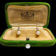 10K Two Tone Pearl & Diamond Chip Hinge Hoop Earrings