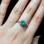 14K White Emerald and Diamond Halo Ring 6.5