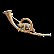 Antique 15K & Platinum Hunting Theme Articulated Fox Horn Brooch England