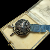 Antique Sterling Silver Retractable Measure / Sewing Tape on Bail Loop England, Repoussé Bird Motfif