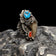 Sharon Cisco Navajo Native American Bear Claw Ring with Turquoise & Coral Size 10 1/4