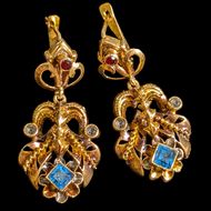 14K Yellow Gold Ornate Russian Antique Earrings