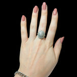 9K White Gold Diamond Round & Baguette Cut Cluster Cocktail Ring Size 6