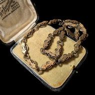 Antique Victorian Gold Filled Watch Chain Link Necklace Floral Motif