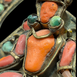 Antique 19th Century Brass Tibetan Goddess Buddha Brooch With Coral & Turquoise