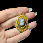 10K Yellow Gold Victorian Era Etruscan Revival Left Facing Cameo Locket / Pendant / Mourning Piece