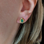 18K Yellow Gold Emerald & Diamond Stud Earrings