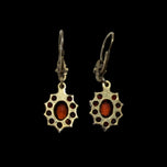 Gilt Silver / Gold Wash / Vermeil Bohemian Garnet Flower Cluster Drop Earrings Hinge Hoop