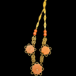Vintage Brass Chain Link Necklace with Coral Coloured Celluloid Flowers