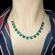 Sterling Silver & Green Czech Glass / Paste Stone Art Deco Rivière Necklace