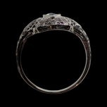 18K White Gold White Sapphire and Green Glass Art Deco Style Filigree Ring Size 3 1/4