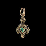 10K Yellow Gold Antique Etruscan Style & Green Quartz Doublet Orb / Sphere / Pendant / Charm / Fob