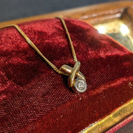 X O Natural Diamond 10K Yellow Gold Pendant Necklace