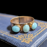 14K Yellow Gold Triple Larimar Wide Band Ring Size 7 1/4