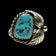 Native American Natural Turquoise Sterling Silver Ring Feather Decal Size 8 3/4