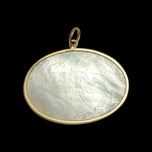 18K Yellow Gold Etched Mother of Pearl Japanese / Asian Landscape Scene Pendant