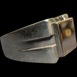 Sterling Silver & 14K Yellow Gold Unisex Signet Ring Size 6 3/4