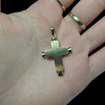 14K Yellow Gold Cross Pendant Matte & Polished Finish - Chunky!