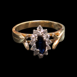 14K Yellow Gold Marquise Cut Sapphire and Diamond Halo Ring Size 3 1/2