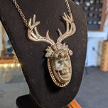 Sterling Silver Labradorite Skull With Antler Necklace