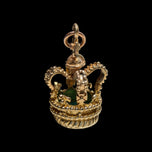 9K Yellow Gold British Royal Crown 3-D Pendant / Charm with Green Chalcedony