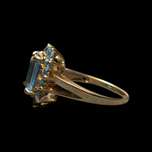 10K Yellow Gold Emerald Cut Blue Topaz Cocktail Ring Size 7 3/4