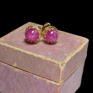 14K Yellow Gold Pink Star Sapphire Stud Earrings
