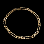 Mens 10K Yellow Gold Double Sided Etched Figaro Link Bracelet
