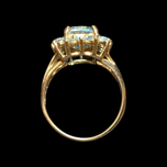 10K Yellow Gold Emerald Cut Blue Topaz Cocktail Ring Size 7 3/4