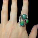 Sterling Silver Three Stone Green Turquoise Statement Ring Size 8 1/2