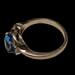 10K Yellow Gold Natural Oval Cut Blue Topaz and Diamond Ring Size 6 3/4