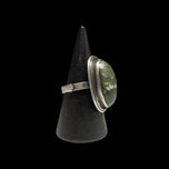 Modernist Polish Sterling Silver & Nephrite Jade Cabochon Ring Size 7