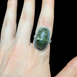 Modernist Polish Sterling Silver & Nephrite Jade Cabochon Ring Size 7