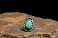 Mexico Sterling Silver Turquoise Cabochon Star & Swirl Shadowbox Ring Size 5.5