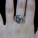 14K White Gold Ruby, Sapphire & Tourmaline Flower and Leaf Design Ring