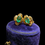 18K Yellow Gold Emerald & Diamond Stud Earrings