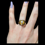 Vintage Art Deco 10K Gold and Pearl Enamelled Ring Size 6