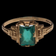 10K Yellow Gold Art Deco Style Green Glass Ring Size 6.5
