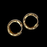 10K Yellow & White Gold Two Tone Etched Pattern Huggy Hoop Earrings by SCJ