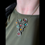 Mid Century Modernist Pendant Necklace with Stones - Pewter