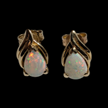 14K Yellow Gold Teardrop Opal Stud Earrings