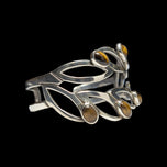 Modernist Abstract Sterling Silver & Tiger's Eye Leaf Cuff Bracelet Mexico