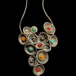 Mid Century Modernist Pendant Necklace with Stones - Pewter