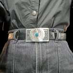 Sterling Silver and Turquoise Belt Buckle Zuni Man in the Maze Native American