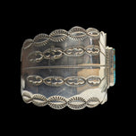 Elisabeth Guerro Native American Navajo Natural Turquoise Silver Cuff with Etching